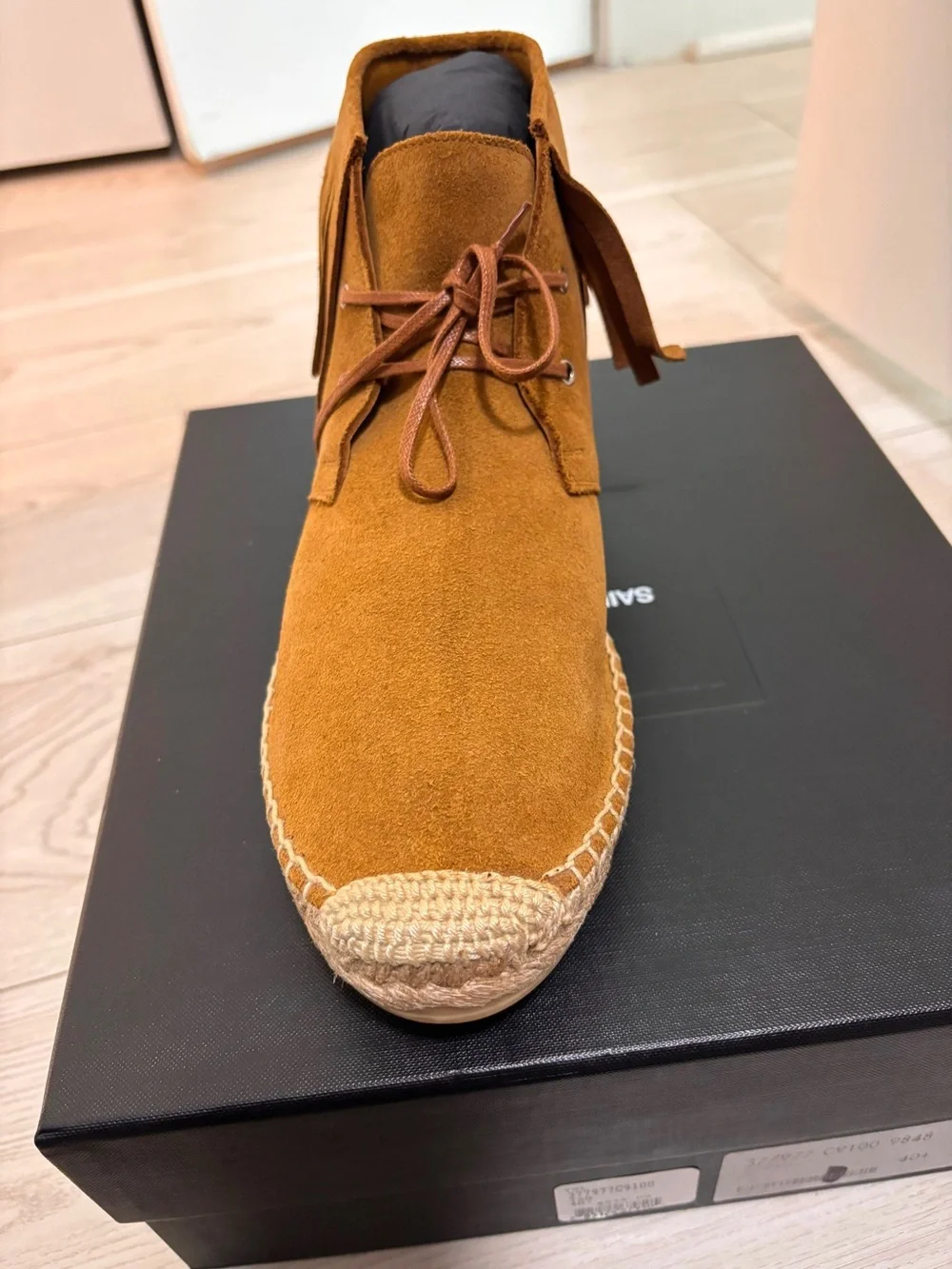 Saint Laurent Brown Suede Chukka Boots with Woven Toe